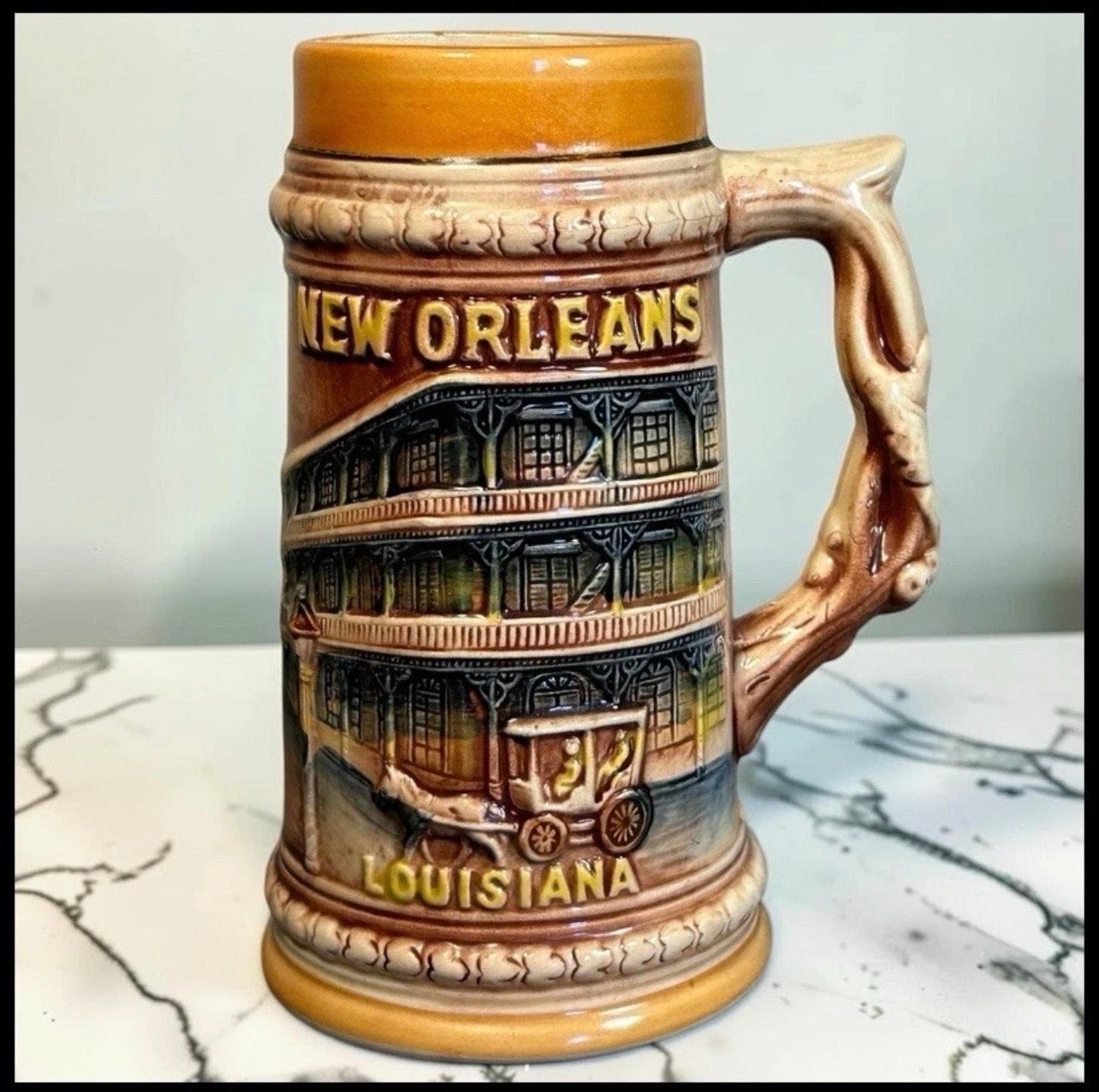 Vintage 1970’s New Orleans, Louisiana Souvenir Ceramic Beer Stein Mug Made in Japan