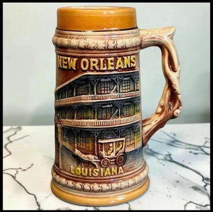 Vintage 1970’s New Orleans, Louisiana Souvenir Ceramic Beer Stein Mug Made in Japan