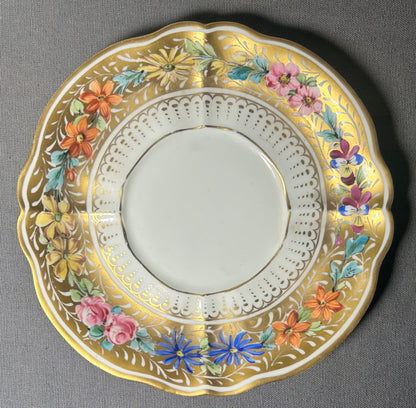 1930’s French Halga Limoges Napoleon III Style Porcelain Hand-Painted Gilded Floral Motifs Footed Chocolate Pot with Underplate