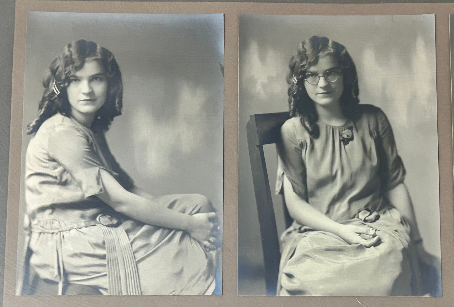 Circa 1920 American Edwardian Art Deco Set of 4 Framed Female Portrait Gelatin-Silver Photographs by Guy E. Tasker (Dubuque, Iowa)
