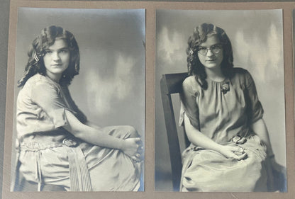 Circa 1920 American Edwardian Art Deco Set of 4 Framed Female Portrait Gelatin-Silver Photographs by Guy E. Tasker (Dubuque, Iowa)
