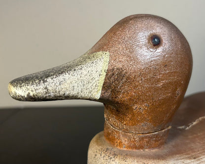 Circa 1940 American Primitive Redhead Drake Duck Hand-Painted Cedar Wood Decoy with Swivel Head and Glass Eyes (Upper Chesapeake Bay)