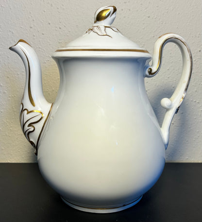 Late 19th Century French Haviland Limoges Rococo Revival Old Paris Porcelain Gilded Hand-Painted Flower Bud Finial Lid/Acanthus Leaf Motif Spout Coffee Pot