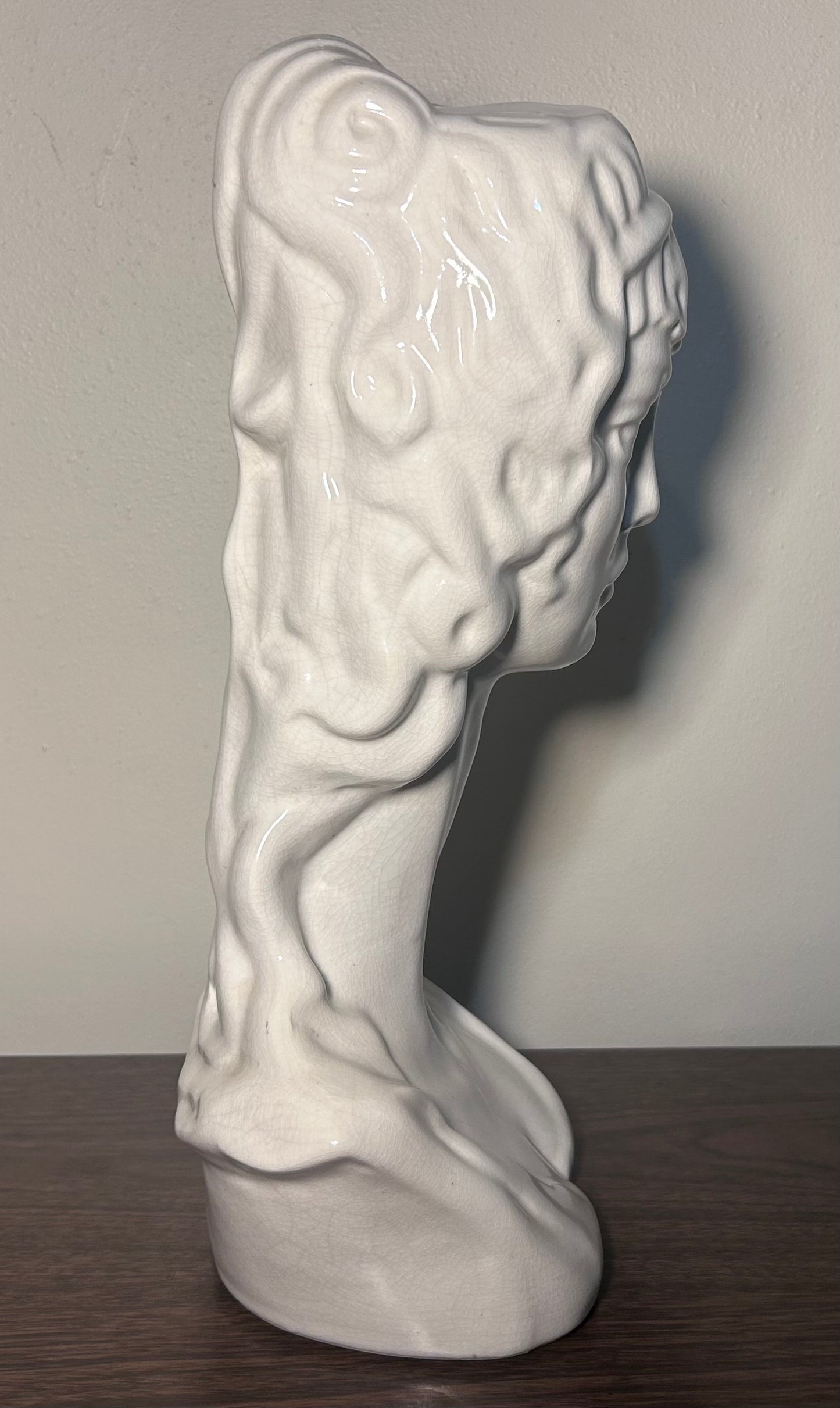 Vintage Mid 20th Century American Mid Century Modern Ceramic Crackle Glazed Diana Bust Sculpture