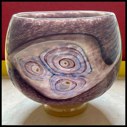 2002 Michael Rozell Art Glass Contemporary Style Fossil Line Footed Bowl (American)