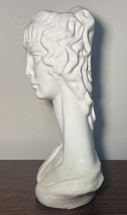 Vintage Mid 20th Century American Mid Century Modern Ceramic Crackle Glazed Diana Bust Sculpture