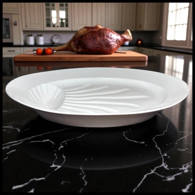 Circa 1900 French White Ironstone China Gigot Roasted Lamb Meat Oval Platter