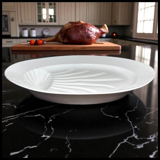 Circa 1900 French White Ironstone China Gigot Roasted Lamb Meat Oval Platter