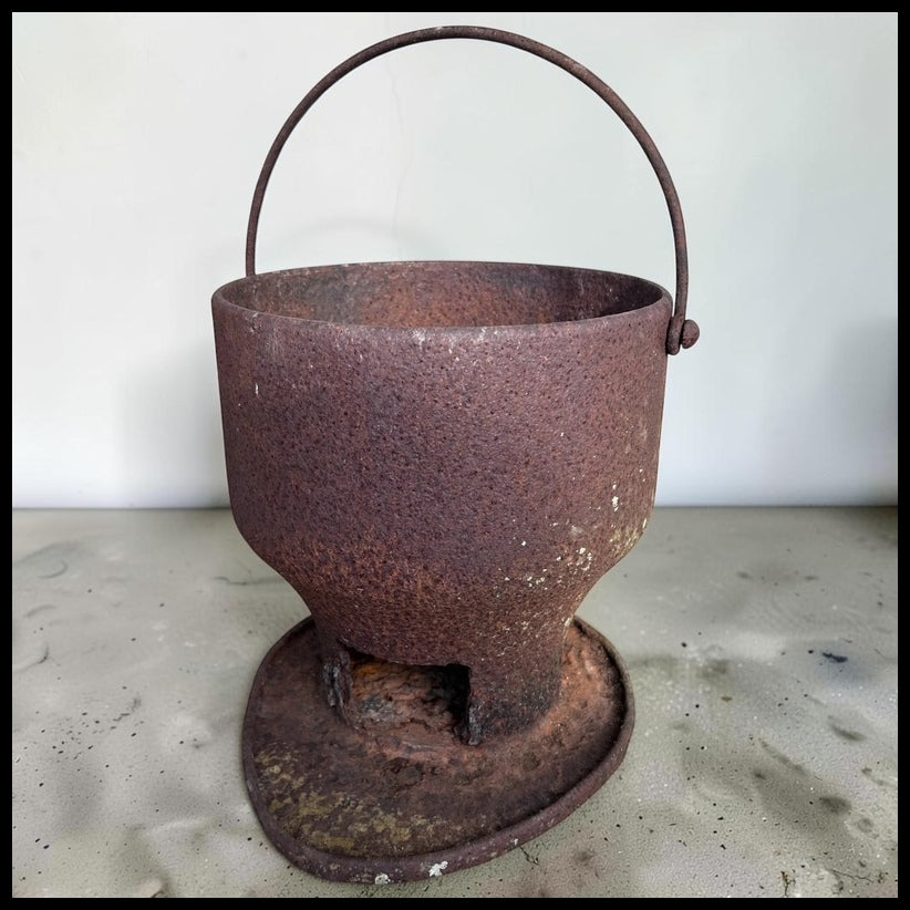 Mid to Late 19th Century American Primitive Cast Iron Brazier with Tripod Stand and Bail Handle