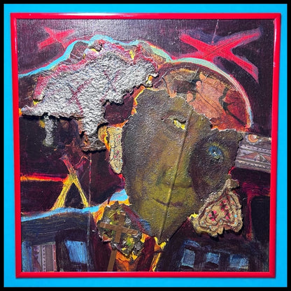 Byron Myrick - Untitled Contemporary Mixed Media Man with Cross Portrait on Wood Panel Art (2001) (Mississippi)