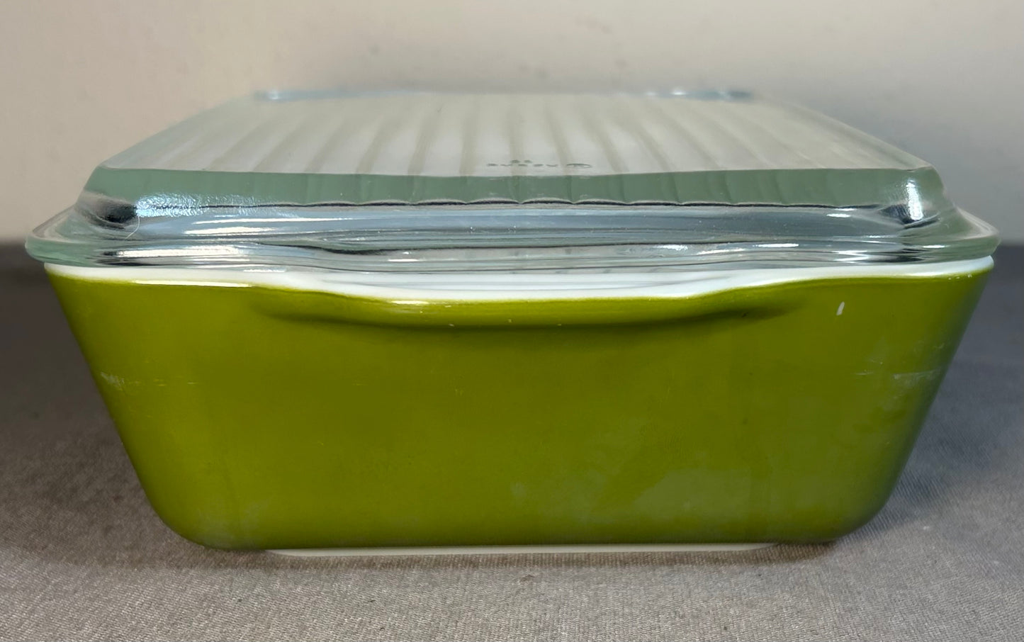 Vintage Circa 1970 American Pyrex 503 Verde Green 1 1/2 Quart Refrigerator Dish with Glass Ribbed Lid
