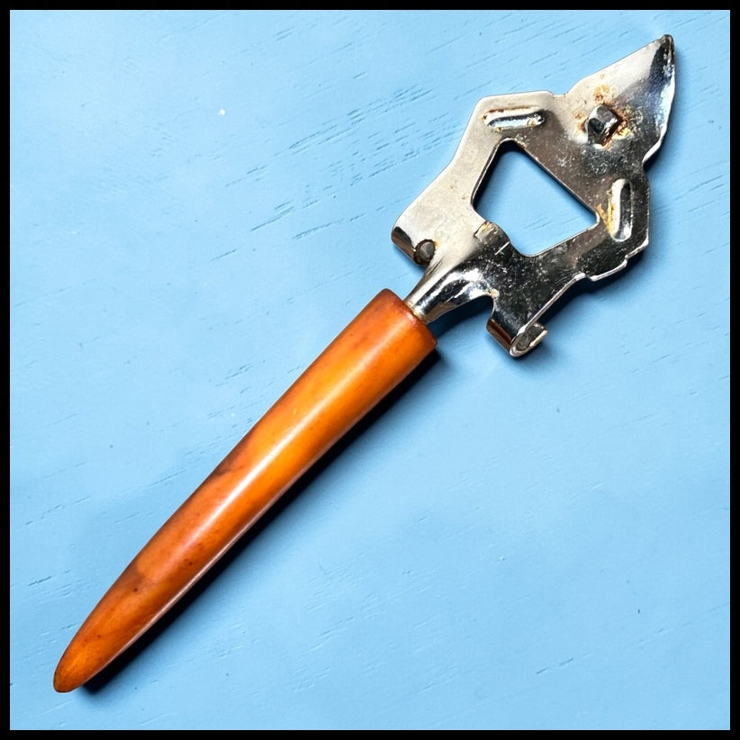 Vintage 1960's American Mid Century Modern Bakelite Faux Horn Handle/Metal Bottle Opener