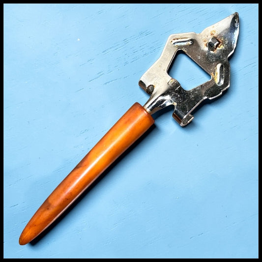 Vintage 1960's American Mid Century Modern Bakelite Faux Horn Handle/Metal Bottle Opener