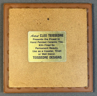 Vintage 1980’s American Teissedre Designs Ceramic Red/White Roses Art Tile by Jack R. Teissedre (Arizona)