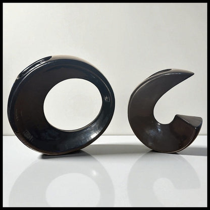 Set of 2 Vintage 1970’s Japanese Postmodern Pottery Black Ceramic Ikebana Vases