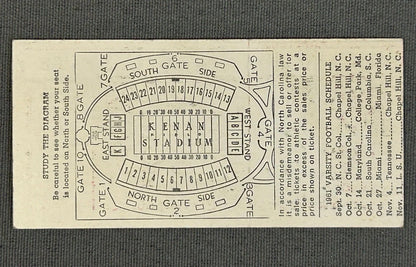 Vintage 1961 North Carolina Tar Heels vs. North Carolina State Wolfpack Football Ticket Stub