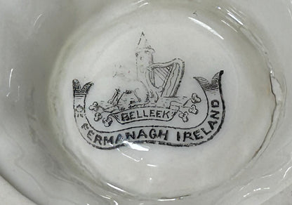 Pair of 1891-1926 Irish Belleek Porcelain Pierced Shamrock Vases (2nd Mark)