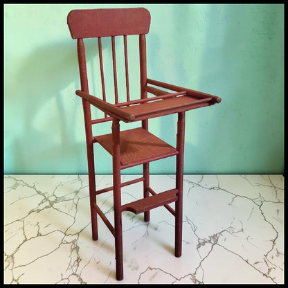 Circa 1930 American Primitive Red Painted Wooden Doll High Chair