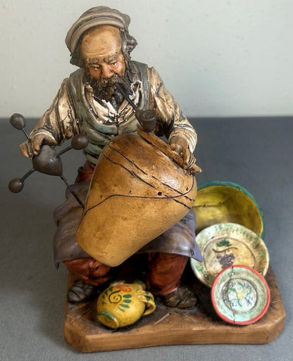 Vintage 1960’s Italian Ceramiche Navanzino Terracotta Man Repairing Pottery Figurine Made in Caltagirone, Sicily