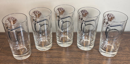 Set of 5 Vintage 1960’s American Thomas Electronics Mid Century Modern Gilded Television Component Motifs Highball Glasses