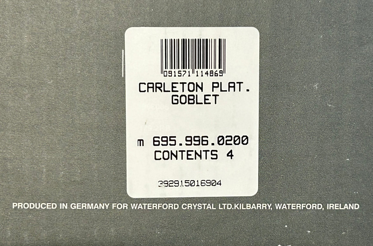 Set of 4 2000-2008 Waterford Crystal Carleton Platinum Water Goblet Glasses with Box (Retired)