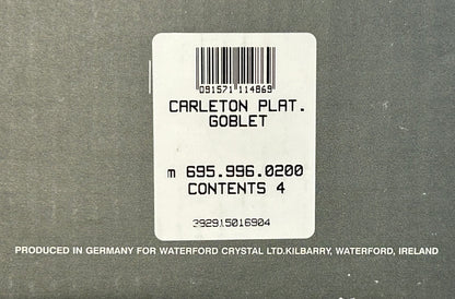 Set of 4 2000-2008 Waterford Crystal Carleton Platinum Water Goblet Glasses with Box (Retired)