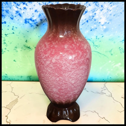 1920’s Japanese Art Deco Awaji Pottery Ceramic Mauve/Brown Mottled Footed Baluster Vase (Taisho Period)