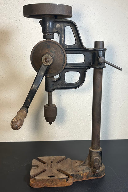 Early 20th Century American Cast Iron Hand-Crank Post Drill Press Tool