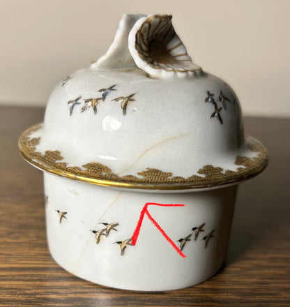 Early 20th Century Japanese Kutani Porcelain Hand-Painted Gilded Chrysanthemum Floral/Mountain Creek Landscape Motifs Teapot and Lidded Sugar Bowl Set (Meiji Period)