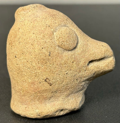 Vintage Circa 1970 Mexican Pre-Columbian Aztec Style Zoomorphic Terracotta Clay Bird Effigy Head Figurine