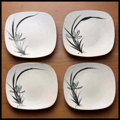 Set of 4 Vintage Circa 1960 Japanese Wony Ltd. Textured Porcelain Foliate Motif Snack Plates