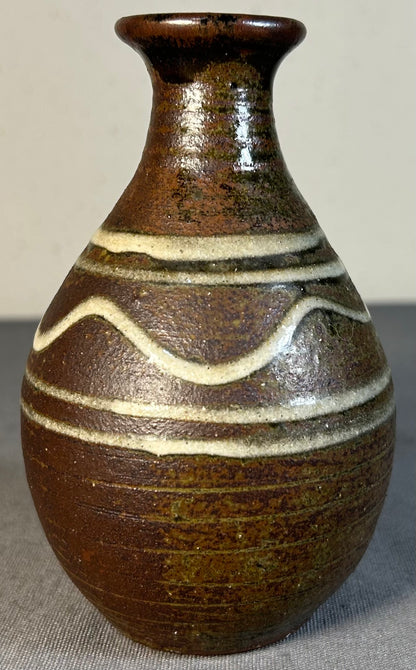 Vintage Mid 20th Century American Mid Century Modern Studio Art Pottery Glazed Brown Stoneware Baluster Bud Vase