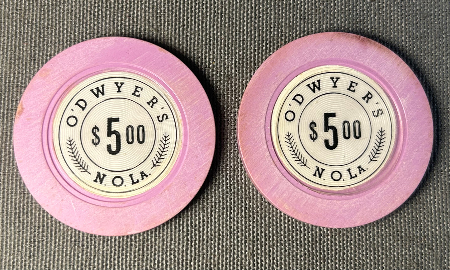 Vintage 1949-1951 American O’Dwyer’s Illegal Casino Gambling Club $5.00 Clay Poker Chip (New Orleans/Jefferson, Louisiana)