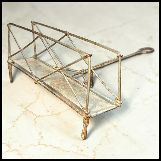 1840 American Antebellum Primitive Tin Metal Bridge Trestle Bread Warmer with Handle