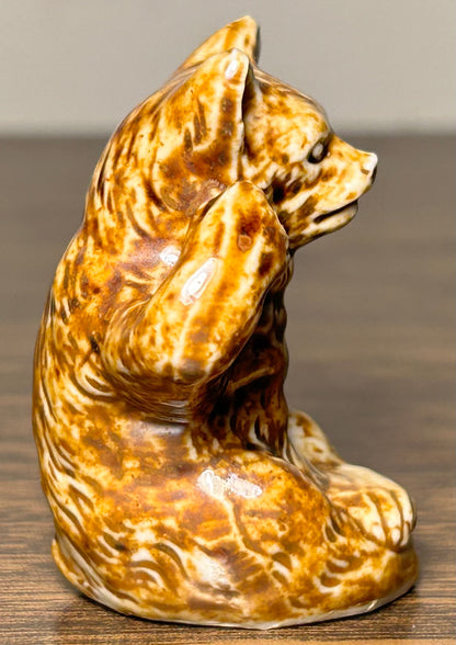 Circa 1900 American Bennington Style Pottery Rockingham Glaze Miniature Bear Figurine