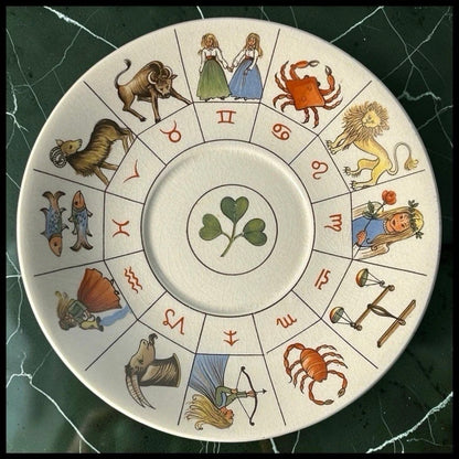 Vintage 1970’s English Jon Anton Ironstone Astrological Zodiac Wheel Motif Fortune Telling Saucer