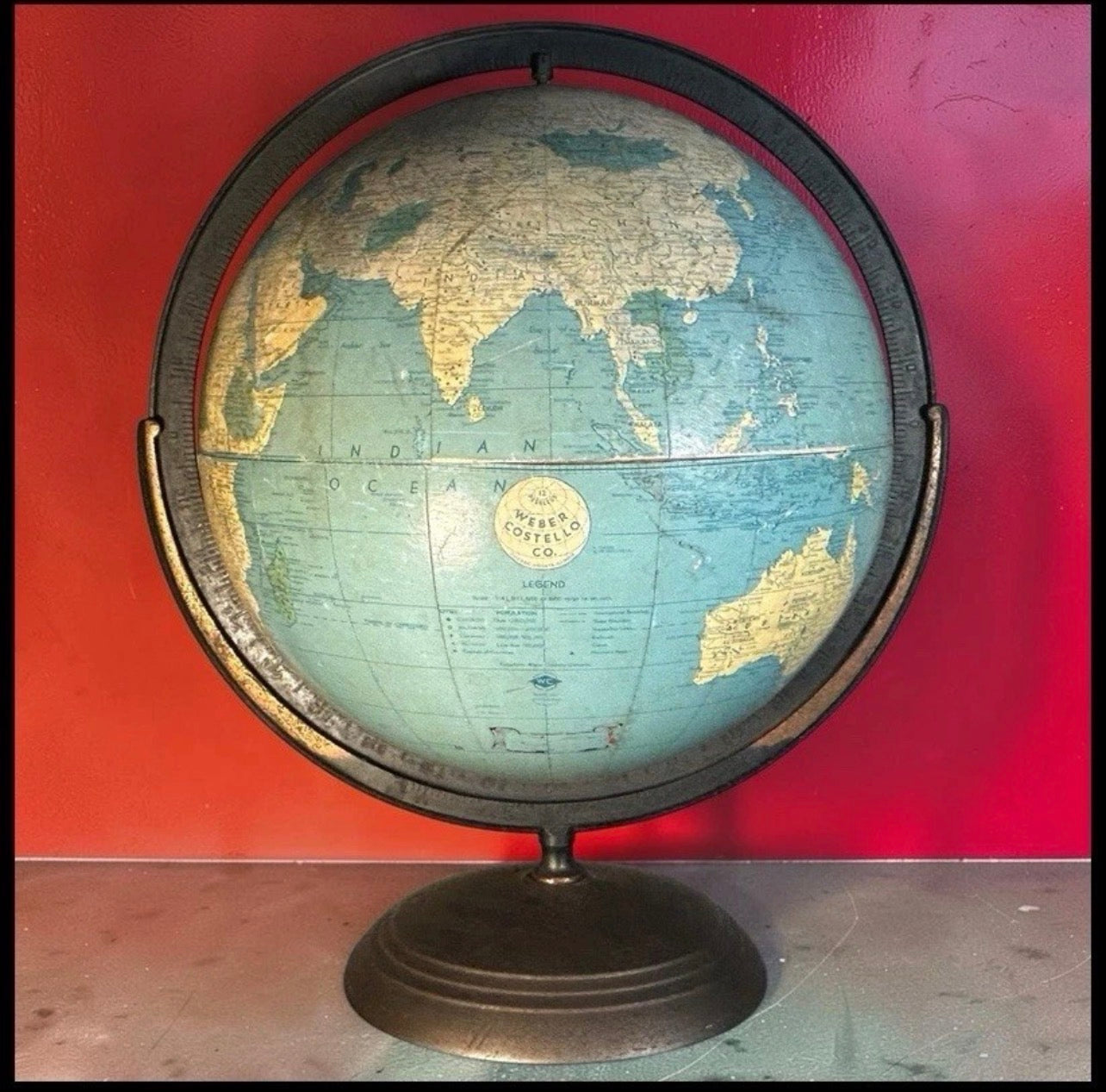 1948 American Weber Costello Co. 12-Inch Peerless Terrestrial Globe on Cast Metal Base
