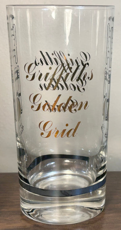 Set of 5 Vintage 1960’s American Mid Century Modern Griffiths Golden Grid Gilded Television Component Motifs Highball Glasses