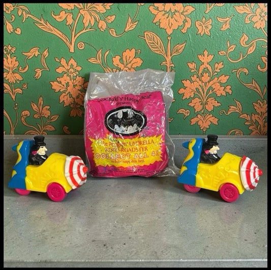 Lot of 3 Vintage 1991 McDonald's Batman Returns Penguin Roto-Roadster Happy Meal Toys (1 Sealed/2 Loose)