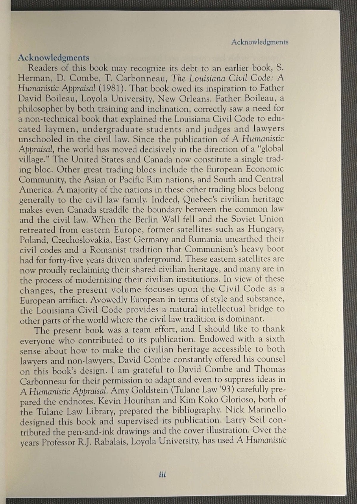 Vintage 1993 “The Louisiana Civil Code: A European Legacy for the United States” by Shael Herman Softcover Book