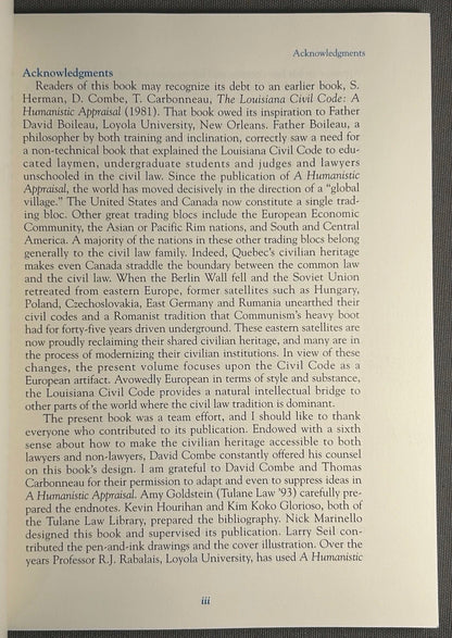 Vintage 1993 “The Louisiana Civil Code: A European Legacy for the United States” by Shael Herman Softcover Book