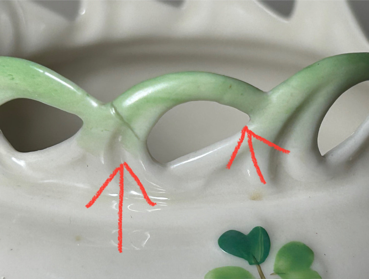 Pair of 1891-1926 Irish Belleek Porcelain Pierced Shamrock Vases (2nd Mark)