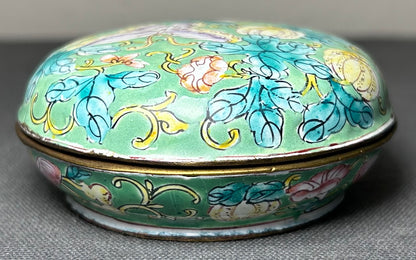 Vintage 1986 Knights of Sparta Chinese-Style Cloisonne on Brass Butterfly/Floral Motifs Round Trinket Box Mardi Gras Krewe Favor