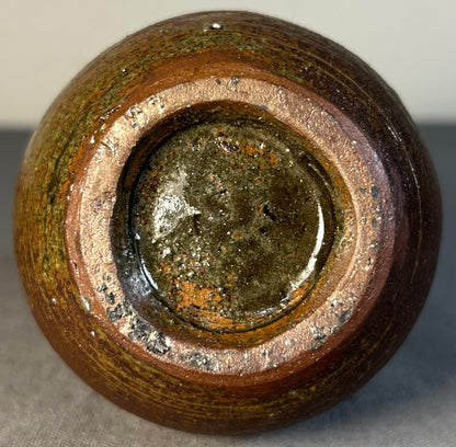Vintage Mid 20th Century American Mid Century Modern Studio Art Pottery Glazed Brown Stoneware Baluster Bud Vase