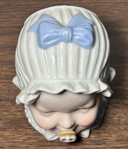 Early 20th Century German Porcelain Baby Boy Head Figural Lidded Jar