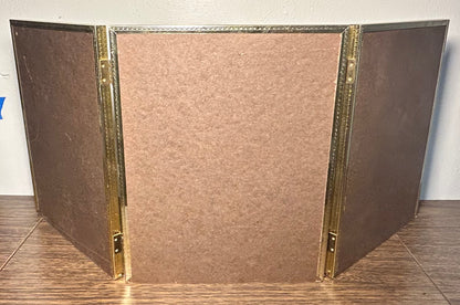 Vintage 1970’s American Woolworth Intercraft Brushed Brass Metal 8” x 10” Standing Tri-fold Picture Frame