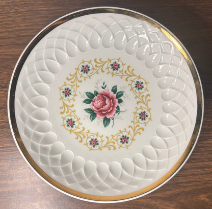 Vintage 1950’s German Schumann Arzberg Bavaria Porcelain Gilded Rose Flower Motifs Pedestal Cake Stand