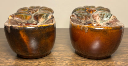 Pair of Vintage 1960’s American Mid Century Modern Brown Ceramic Drip Glaze Flower Bowl Form Votive Candle Holders
