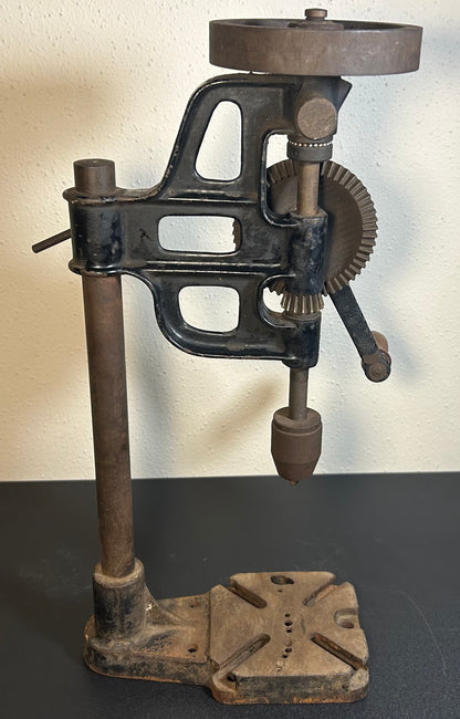 Early 20th Century American Cast Iron Hand-Crank Post Drill Press Tool
