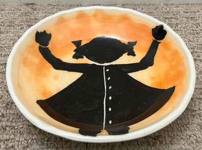 Kurt Anderson Pottery Contemporary Style Girl with Hands Raised Motif Shallow Bowl (21st Century) (American)